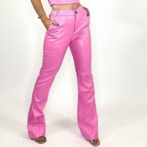 NWOT Small Pink Vegan Leather High-Waisted Flare Pants